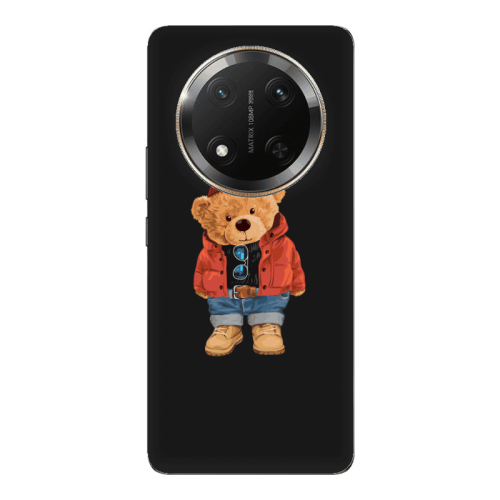 Honor Magic 7 Lite Bear in a hat Black Colored Silicone TPU Θήκη